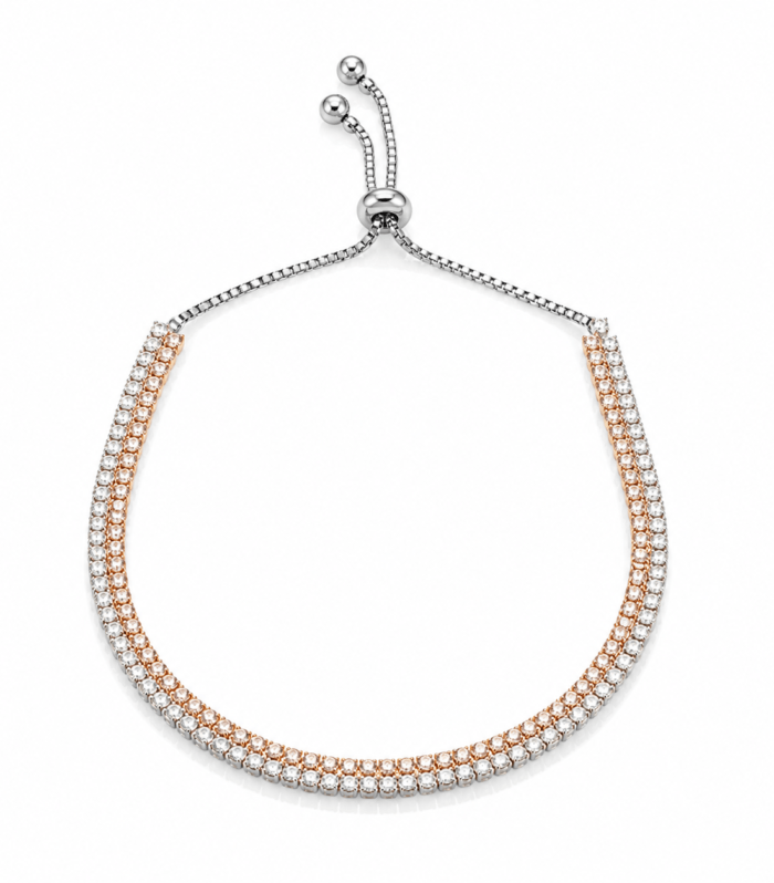 Two Toned Double Layer Tennis Pull Chain Bracelet for Women