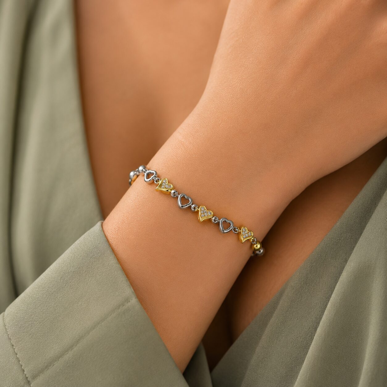 Two Toned Heart Bracelet