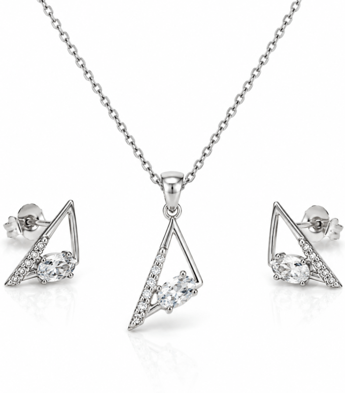 Modern Triangle Crystal Pendant Set
