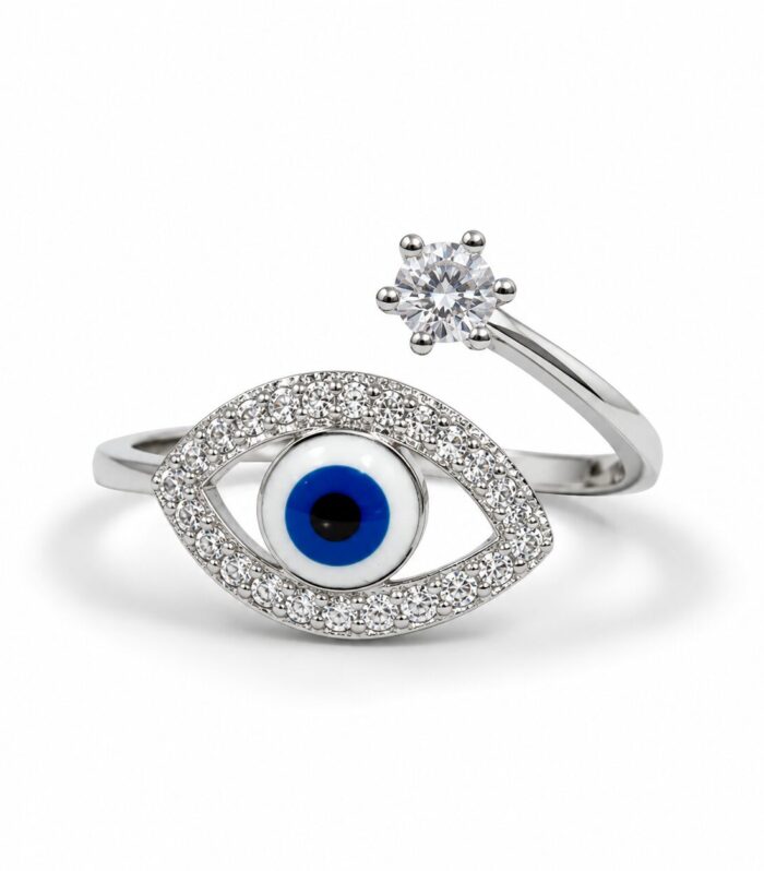 Nazar Shield Adjustable Ring with Link Chain for Women