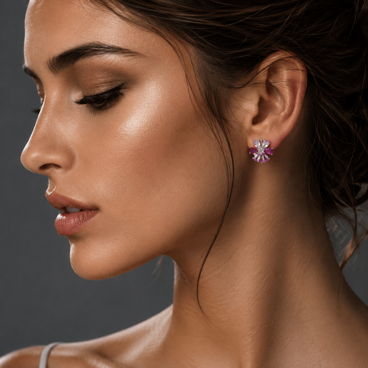 Rosy Petal Flower Studs for Women