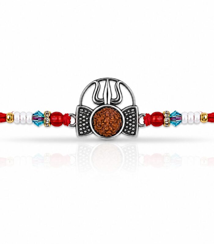 Trishul Rudraksha 925 Silver Oxidised Rakhi