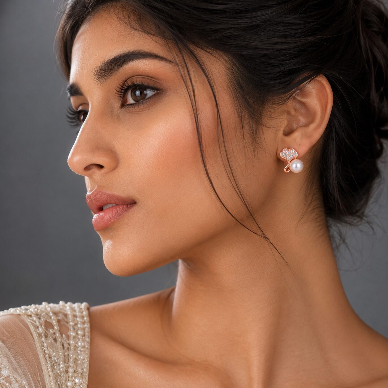 Crystal Petal and Pearl Stud Earrings for women