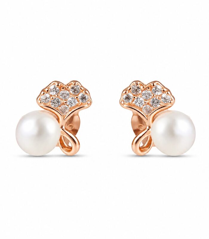 Crystal Petal and Pearl Stud Earrings for women