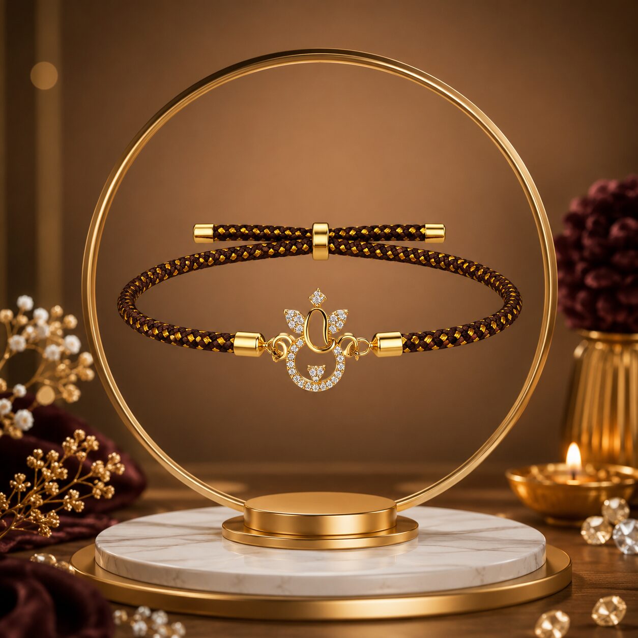 Divine Ganesha Gold Plated Adjustable Bracelet Rakhi