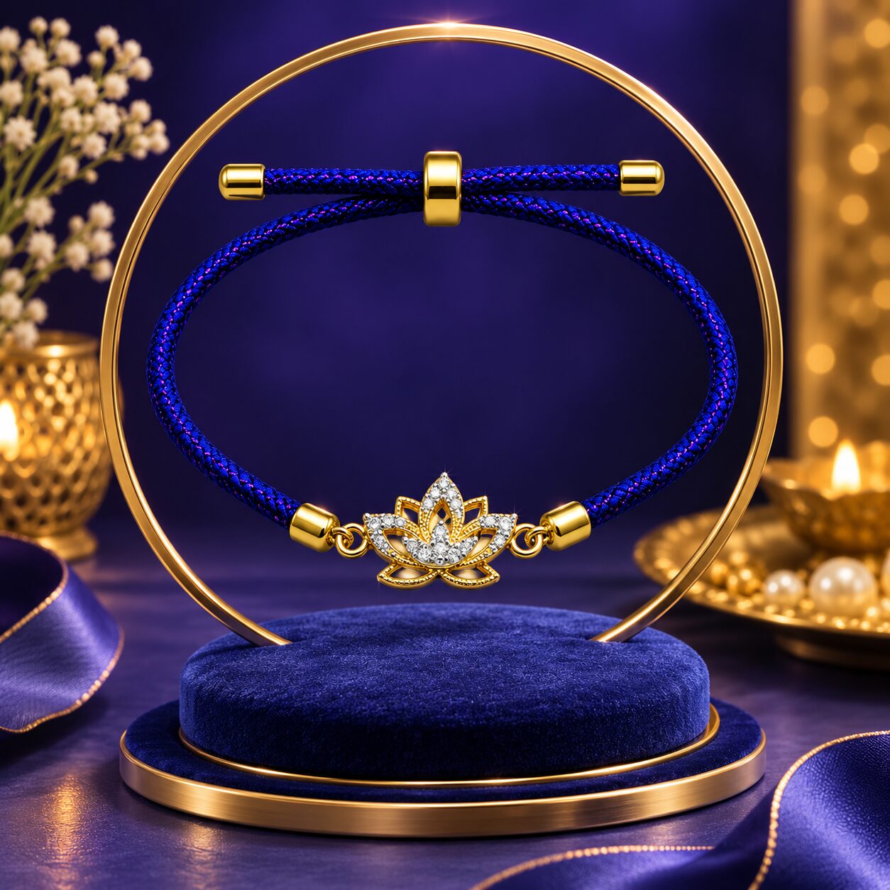 Divine Lotus Gold Plated Adjustable Bracelet Rakhi