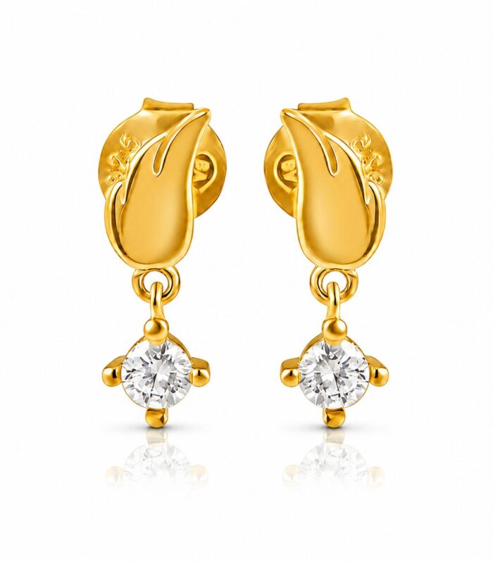 Elegant Leaf Solitaire Stud Earrings