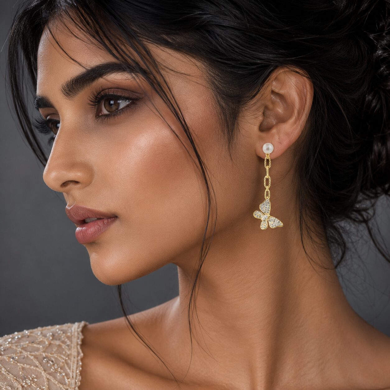 Golden Butterfly Cascade Earrings