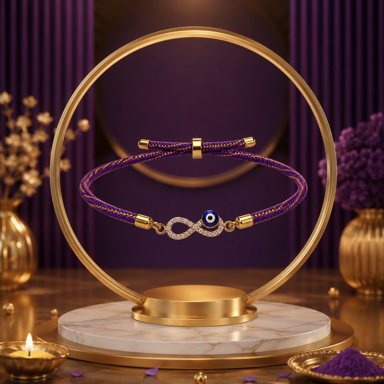 Infinity Evil Eye Gold Plated Adjustable Bracelet Rakhi
