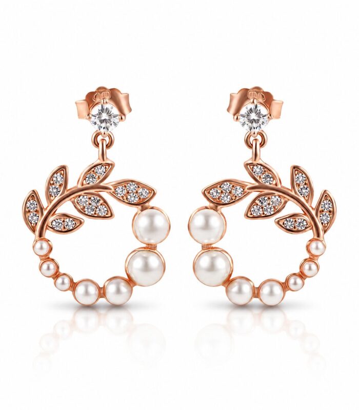 Leaf and Pearl Halo Earrings