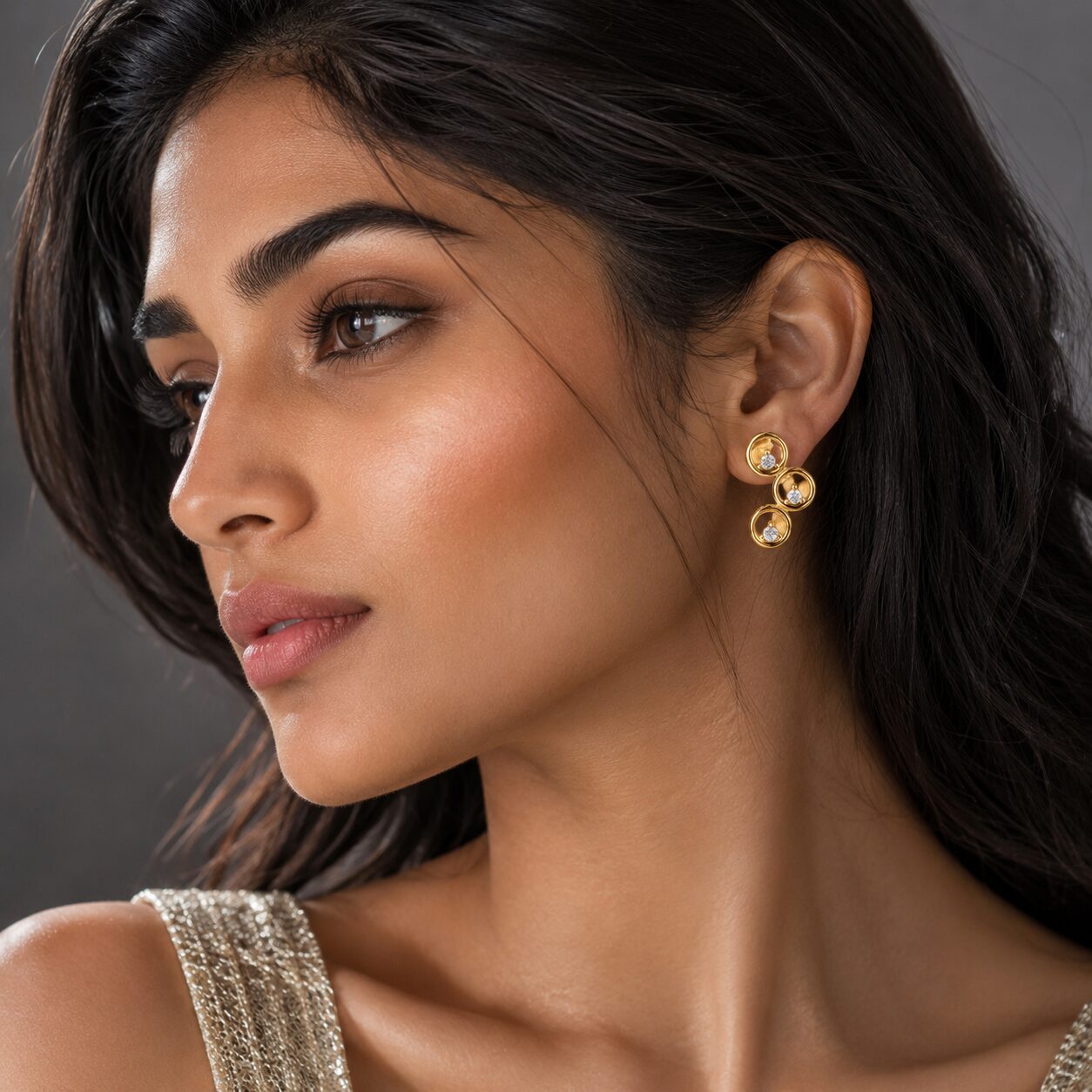 Orbit Triple Ring Climber Stud Earrings for Women