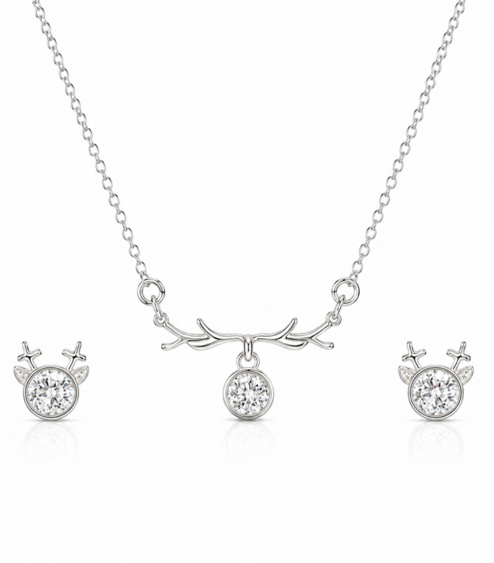 Deer Crystal 925 Silver Chain Pendant Set