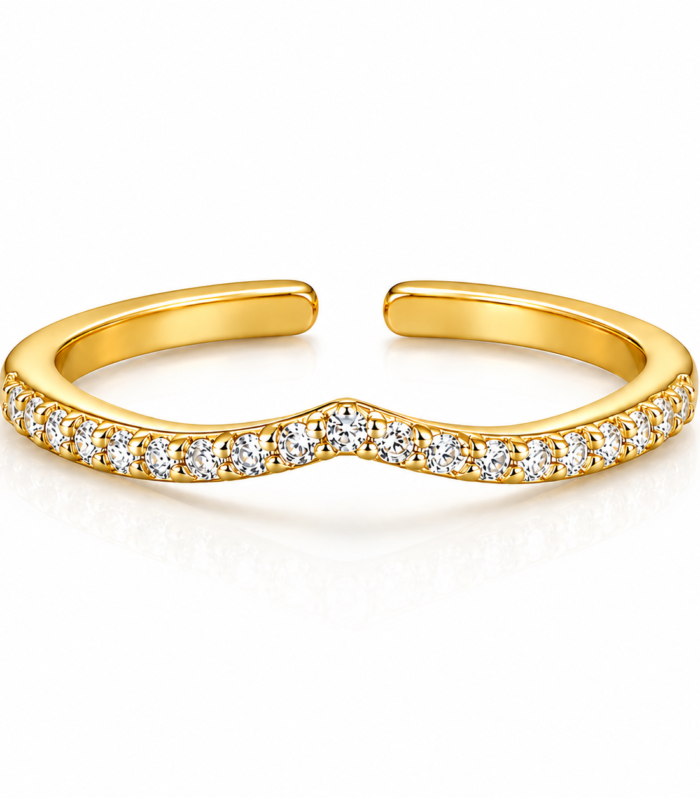 V-Curved CZ Gold Plated Adjustable Ring