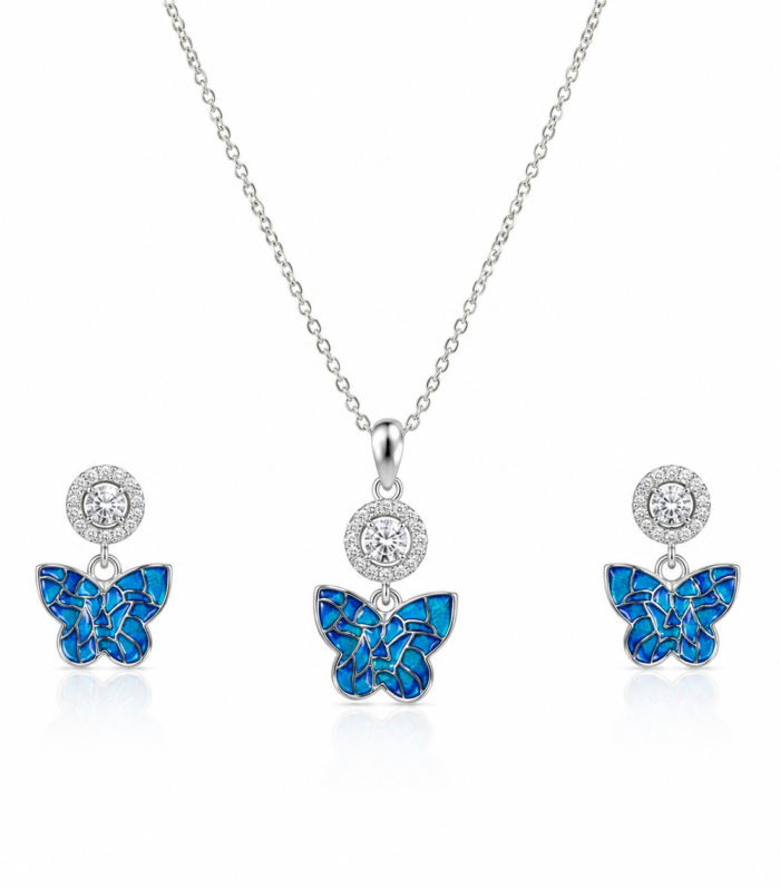 Blue Butterfly Bliss 925 Silver Pendant Set for Women
