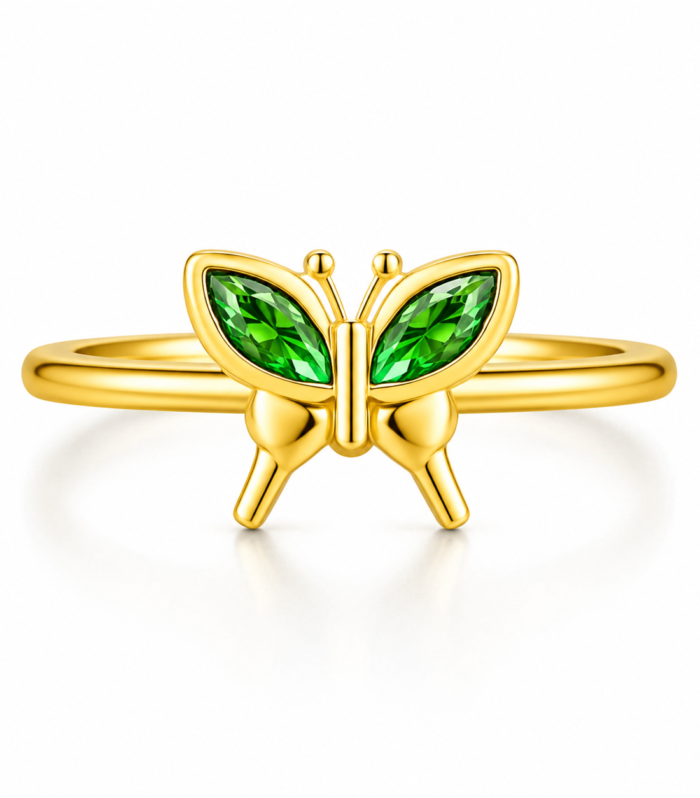 Emerald Green Butterfly Gold Plated Adjustable Ring