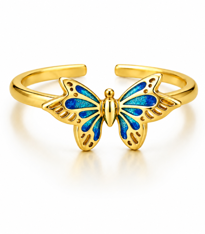 Enchanted Blue Butterfly Adjustable Ring