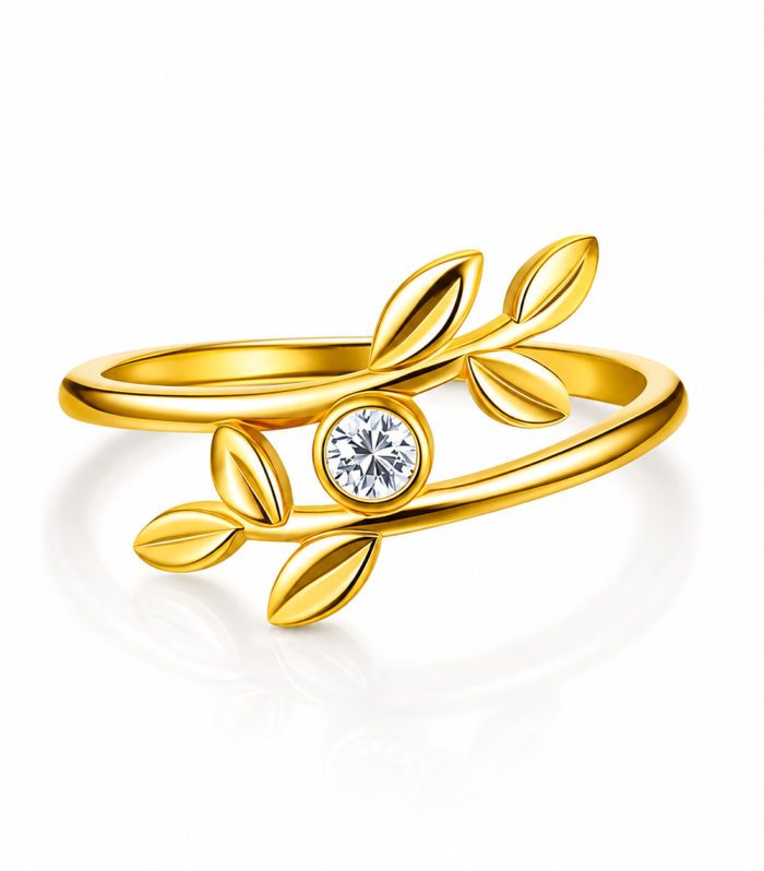 Leaf Branch Gold Plated 925 Silver Adjustable Ring
