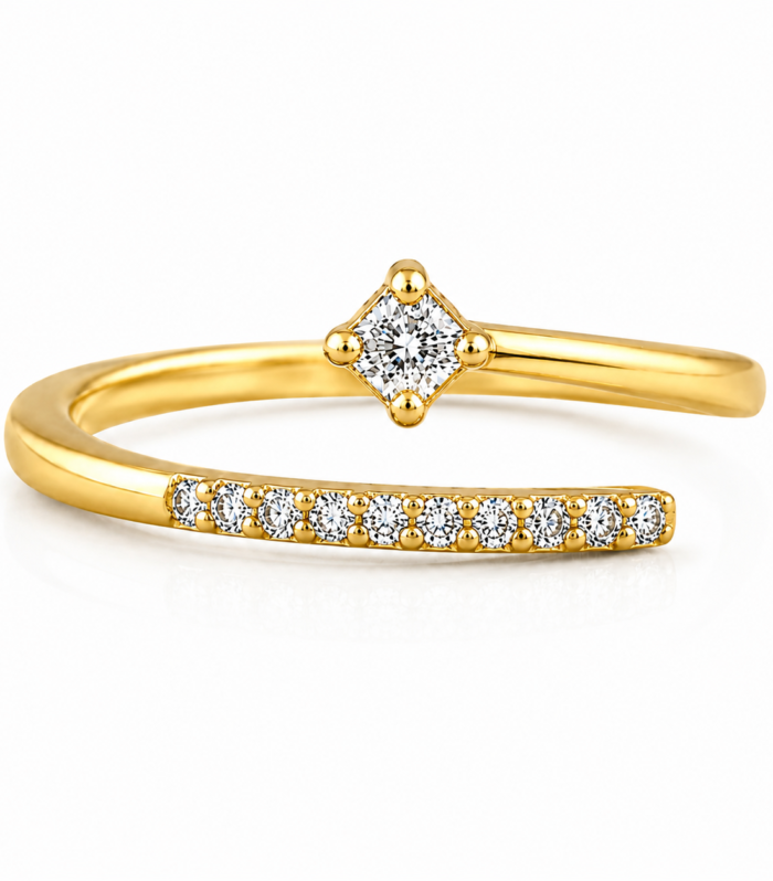 Minimalist Gold Plated Diamond look Open Ring in 925 Sterling Silver