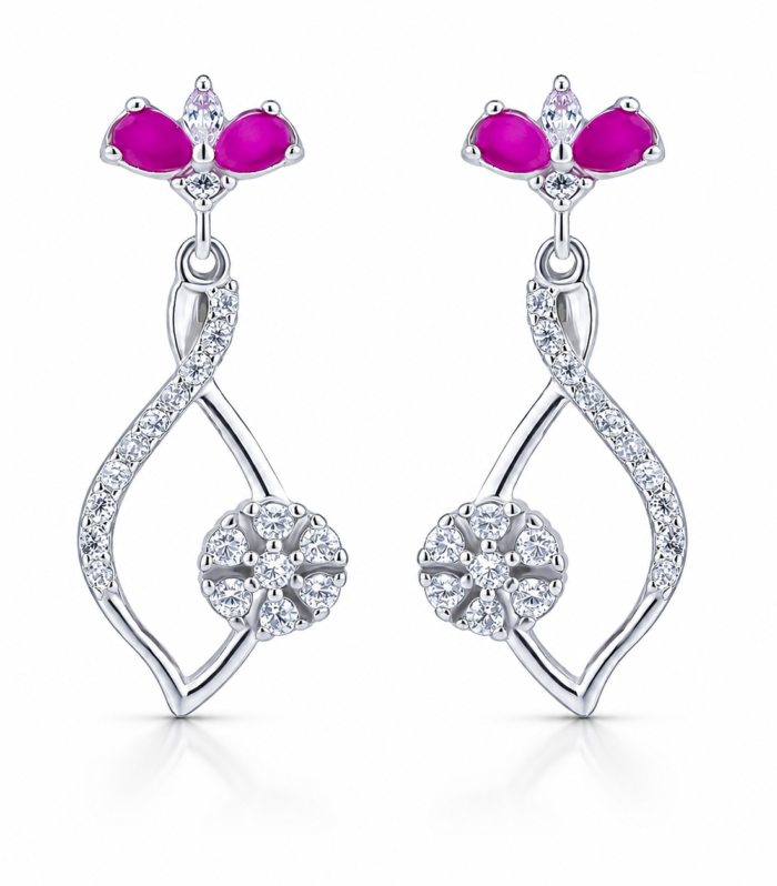 Royal Ruby Blossom 925 Sterling Silver Earrings