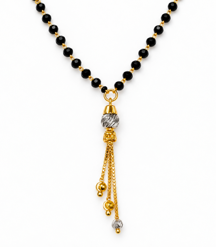 925 Silver Gold Plated Round Textured Crystal Mangalsutra