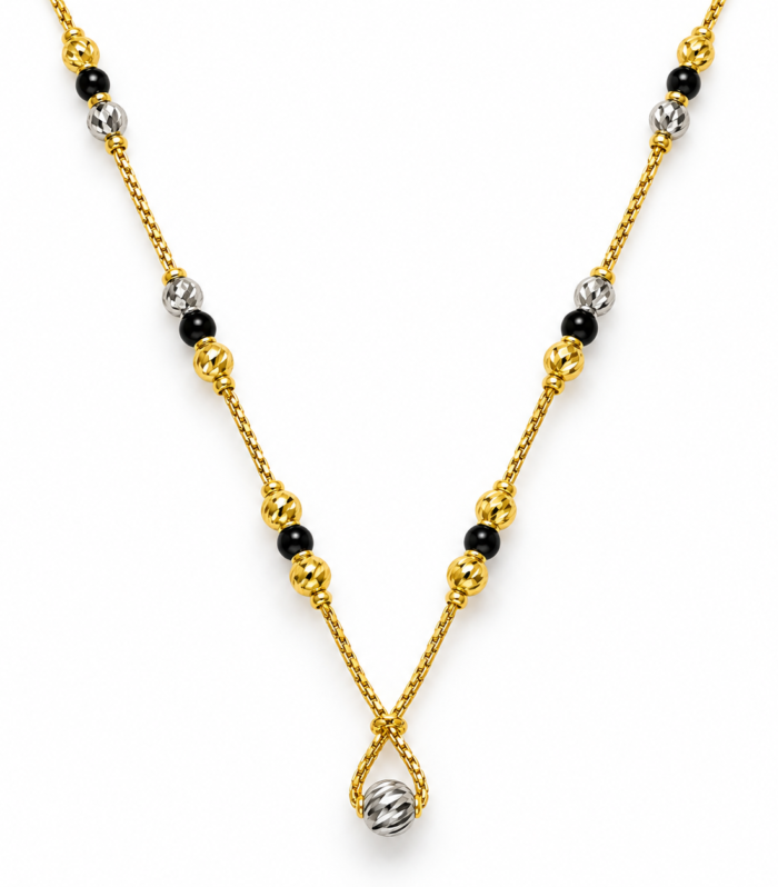 925 Sterling Silver Gold Plated Triple Layered Black Beaded Mangalsutra for Women
