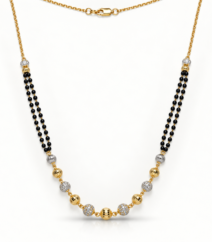 Gold-Plated Black Beaded Mangalsutra 925 Sterling Silver