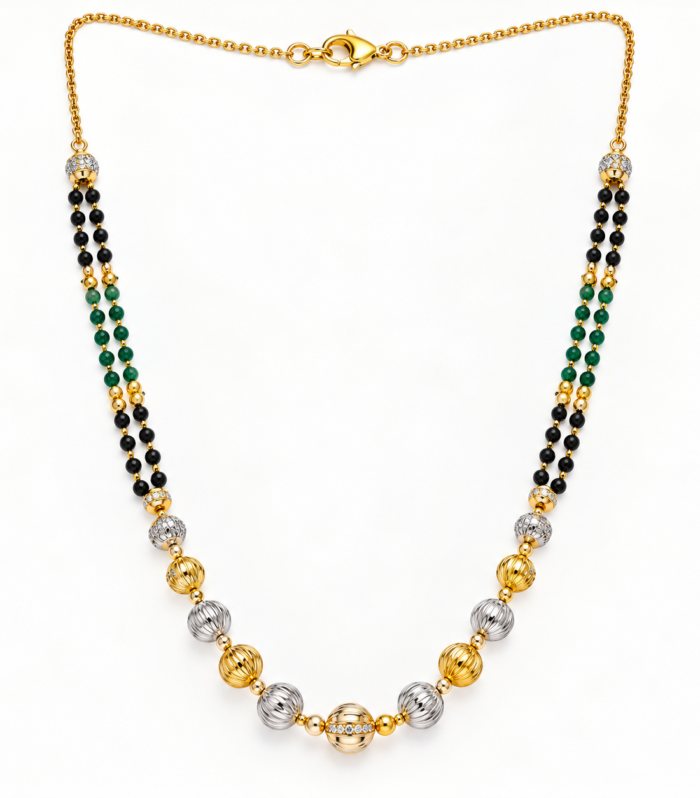Gold Plated Black & Green Beaded Mangalsutra 925 Sterling Silver