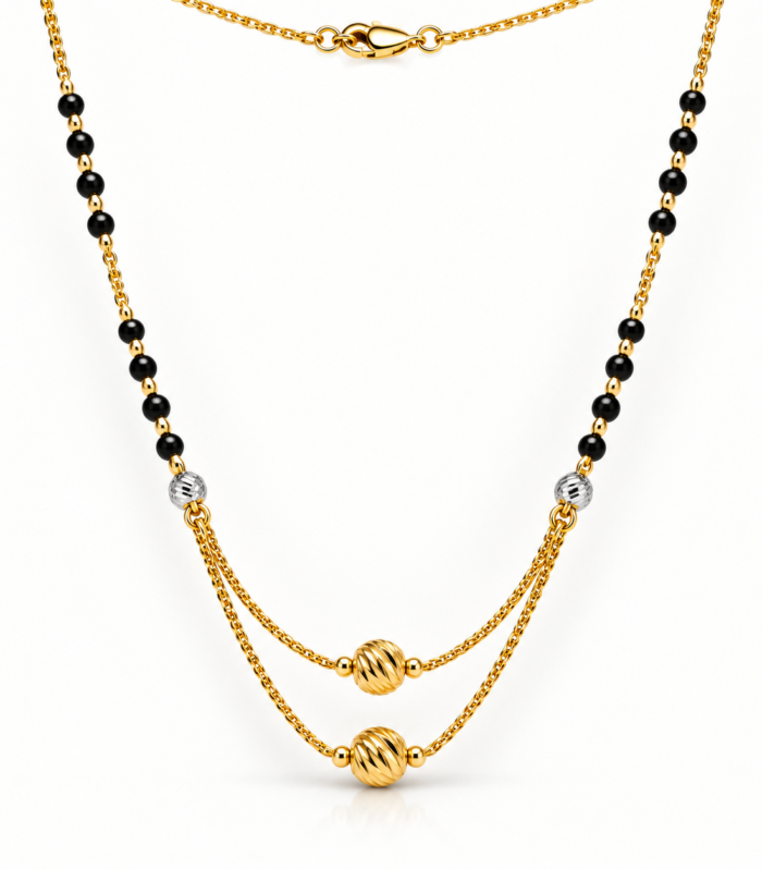 Gold Plated Double Layered Black Beaded Mangalsutra 925 Silver