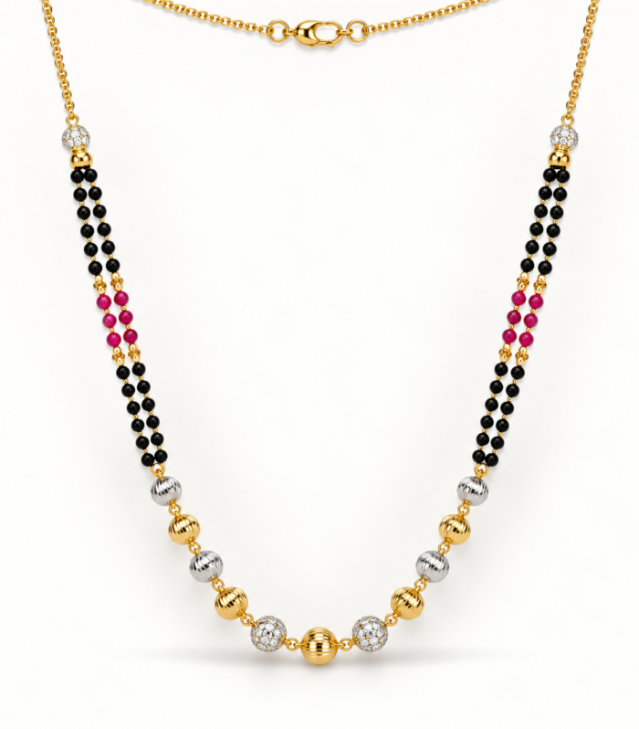 Silver Gold Plated Black & Pink Beaded Mangalsutra 925 Sterling