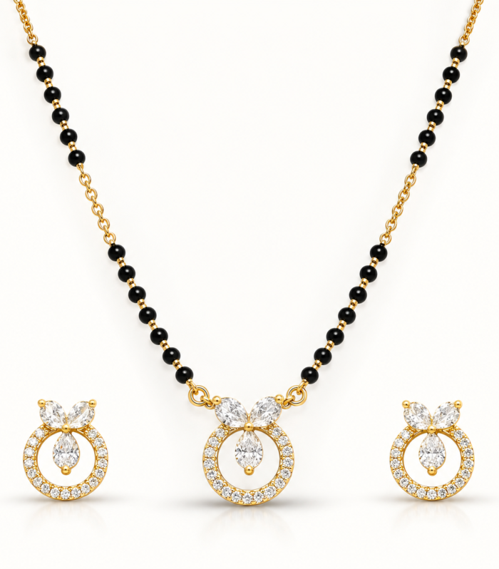 Silver Gold Plated Teardrop Mangalsutra with Matching Earrings for Women
