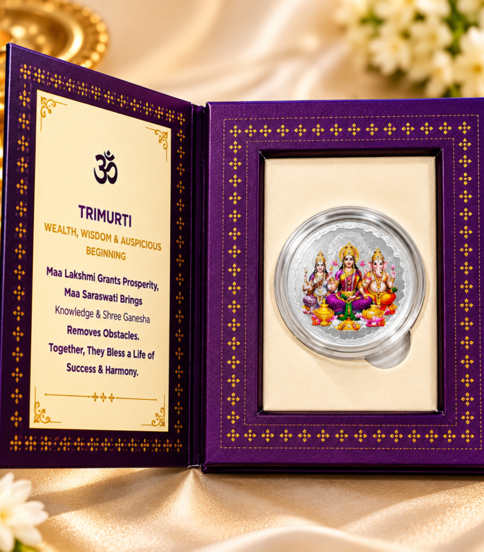 Maa Lakshmi, Maa Saraswati & Shree Ganesha 999 One Gram Coin Set
